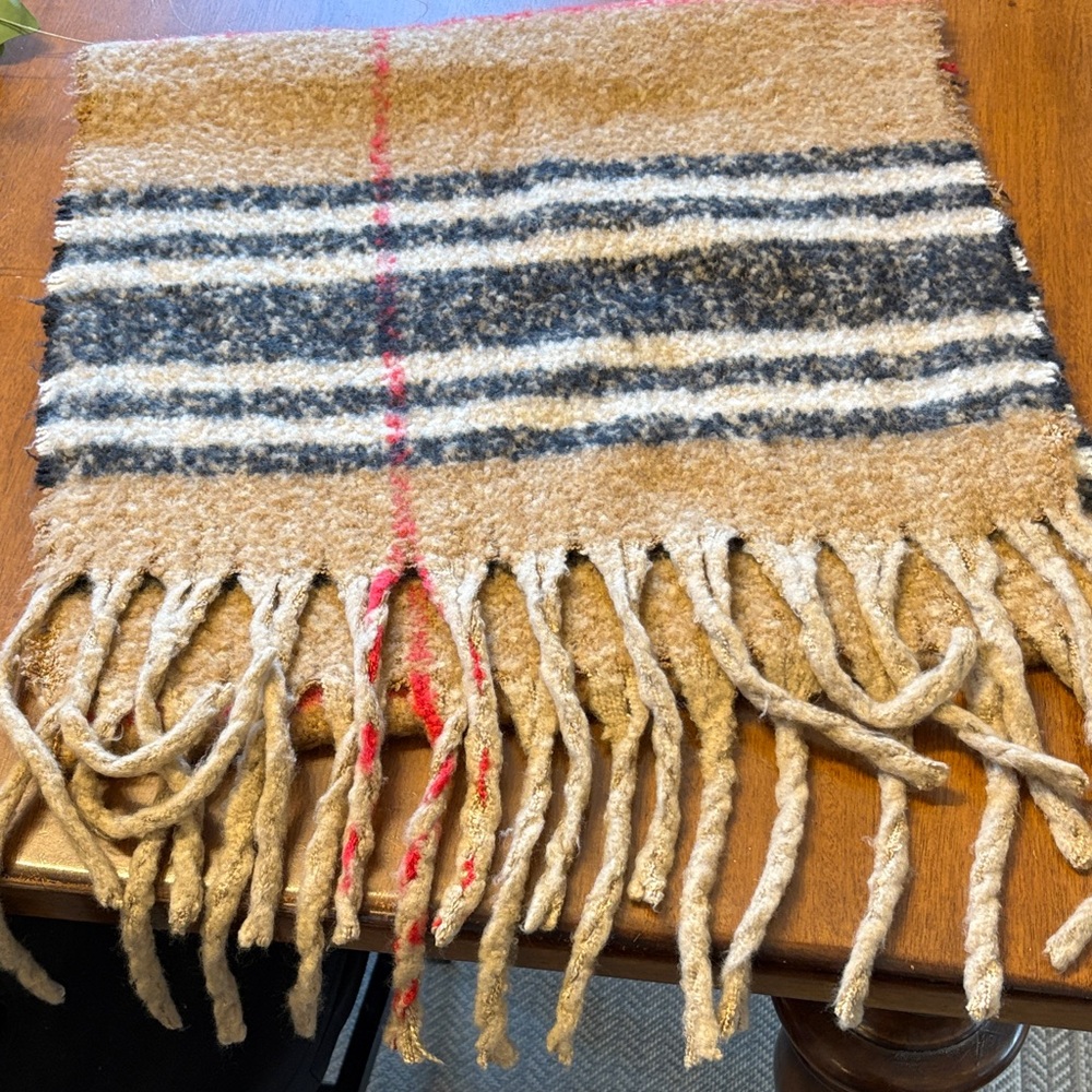 Plaid Fringe Scarf/Wrap- Tan, Black, and Red